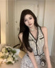 Ele Two-Piece Set  Sensation Small Cro Faion ort Women's Clothing Whole Set V-Ne Buttoning Polyester