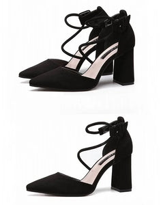 Women's Shoes Sandals Female Summer Thick with High-heeled Pointed Stiletto Sexy Nightclub Buckle Strap Zapatilla Mujer