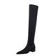 BIGTREE Shoes Women Sexy Over The Knee Boots Pointed Top Stretch Boots Thick Heel High Boots Black Long Boots Autumn Winter Shoe