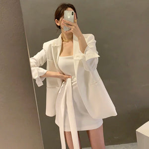 Ele Long Sve Suit Jaet ort Coat + Waist-Cinching Vest Dr Women's Faion Set Cotton Material Autumn Season