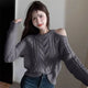 Women's Clothing Off Shoulder Sweet Sweaters Autumn/Winter Sexy Unique Tops Lady Elegant Crew Neck Knitted All-match Pullovers