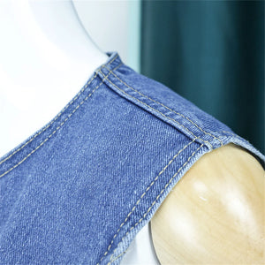 Summer Women's Denim Shorts Suit Sleeveless O-neck Single Breasted Split Top Vest High Waist Wide Leg Shorts 2024 Lady Sets