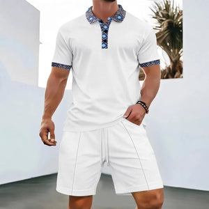 Summer Men Sports Polo Suit Short Sleeve Stylish Zipper Polo Shirt And Shorts Set Men Casual Streetwear 2-pie Leisure Sports Set