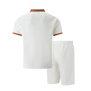 2025 summer new men waffle pocket color matching POLO shirt short sleeve shirt T-shirt shorts two sets