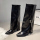 Fashion High Heels Knee High Boots for Women Winter 2025 Trend Pointed Toe Knight Boots Woman Fold Over PU Leather Long Botas