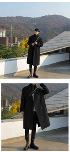 2024 Spring Medium Length Coat Men Fashion Woolen Trench Coats Korean Loose Casual Double Breasted Jackets