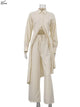 Oymimi Elegant Apricot Print Sets For Women 2 Pieces Fashion Long Sleeve Pockets Lace-Up Button Robe And Drawstring Pants Sets