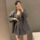Ele Long Sve Suit Jaet ort Coat + Waist-Cinching Vest Dr Women's Faion Set Cotton Material Autumn Season
