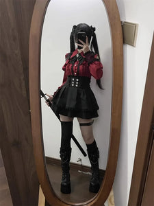3-Color Sweet Gothic Lolita Coord Set, Off Shoulder Lace Blouse & High Waist Skirt, Kawaii Japanese Style Two Piece Outfit S-XL