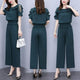 Women's Summer Suit 2025 New Waistband Lace Openwork Off The Shoulder Short Sleeve Tops Wide Leg Pants 2 Two Piece Set For Women