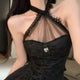 Spicy Girl Sle Lace Me Splice Bal Top Bla Slimming Cake Skirt Set Women's Faion Spring Collection Two-Piece Suit