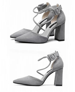 Women's Shoes Sandals Female Summer Thick with High-heeled Pointed Stiletto Sexy Nightclub Buckle Strap Zapatilla Mujer