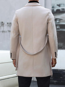 Fall/winter men's and women's solid color double breasted woolen coat with belt and collar, business casual long sleeved jacket,