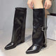 Fashion High Heels Knee High Boots for Women Winter 2025 Trend Pointed Toe Knight Boots Woman Fold Over PU Leather Long Botas