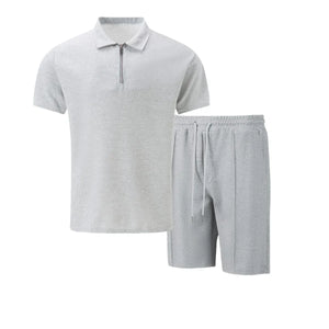Summer Men Sports Polo Suit Short Sleeve Stylish Zipper Polo Shirt And Shorts Set Men Casual Streetwear 2-pie Leisure Sports Set