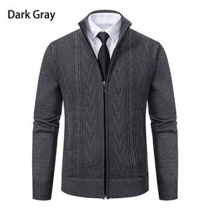 Thickened jacket men's autumn and winter warm trend line stand collar knitted cardigan sweater coat