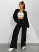FSMG Casual Sweatshirt Pants Set Solid Zippers Jackets Loose High Waist Lace-up Elastic Waist Trousers Suits Sportswear 2 Pieces