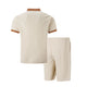 2025 summer new men waffle pocket color matching POLO shirt short sleeve shirt T-shirt shorts two sets