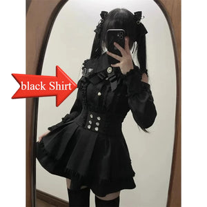 3-Color Sweet Gothic Lolita Coord Set, Off Shoulder Lace Blouse & High Waist Skirt, Kawaii Japanese Style Two Piece Outfit S-XL