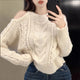 Women's Clothing Off Shoulder Sweet Sweaters Autumn/Winter Sexy Unique Tops Lady Elegant Crew Neck Knitted All-match Pullovers