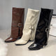 Fashion High Heels Knee High Boots for Women Winter 2025 Trend Pointed Toe Knight Boots Woman Fold Over PU Leather Long Botas