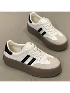 Spring and Autumn Fashion Thick-Soled Casual Shoes, Sports Sneakers, Genuine Leather Retro Soft-Soled Single Shoes 2025