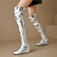 ORCHA LISA Over Knee Boots 60cm High Shiny Fashion Round Toe Wedge Heel Heel Big Size 47 48 US16 US17 Red Black