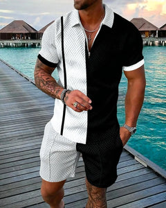 Funny 3D Printed Men's 2 Piece Sets Fashion Polo Shirt+Shorts Outfit Casual Short Sleeve Zipper Shirts Summer Hip Hop Streetwear