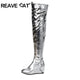 ORCHA LISA Over Knee Boots 60cm High Shiny Fashion Round Toe Wedge Heel Heel Big Size 47 48 US16 US17 Red Black