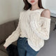 Women's Clothing Off Shoulder Sweet Sweaters Autumn/Winter Sexy Unique Tops Lady Elegant Crew Neck Knitted All-match Pullovers
