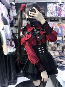 3-Color Sweet Gothic Lolita Coord Set, Off Shoulder Lace Blouse & High Waist Skirt, Kawaii Japanese Style Two Piece Outfit S-XL