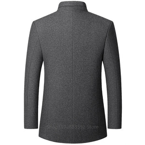 Autumn/Winter Woolen Coat British Style Solid Mid-Length Men Wool Woolen Jacket Men Coat Business Overcoat Male