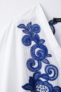 HH Women's 2-piece Set Of Blue Embroidered Single-breasted Loose Shirt + Chic High-waisted Loose Pleated Street Skirt Suit