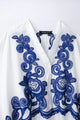 HH Women's 2-piece Set Of Blue Embroidered Single-breasted Loose Shirt + Chic High-waisted Loose Pleated Street Skirt Suit