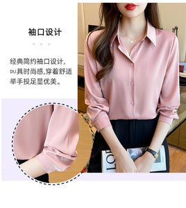 New Spring satin shirts solid color office ladies shirts fashion Women Blouses Long Sleeve Tops Blusas Mujer