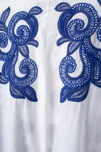HH Women's 2-piece Set Of Blue Embroidered Single-breasted Loose Shirt + Chic High-waisted Loose Pleated Street Skirt Suit