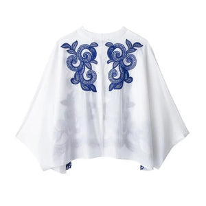 HH Women's 2-piece Set Of Blue Embroidered Single-breasted Loose Shirt + Chic High-waisted Loose Pleated Street Skirt Suit
