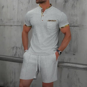 Summer Men Sports Polo Suit Short Sleeve Stylish Zipper Polo Shirt And Shorts Set Men Casual Streetwear 2-pie Leisure Sports Set