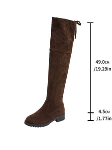 2024 New Women Boots Winter brown Over The Knee Boots Comfort Lace Up Chunky High Heels Shoes Fashion Warm Suede Round Toe Boots