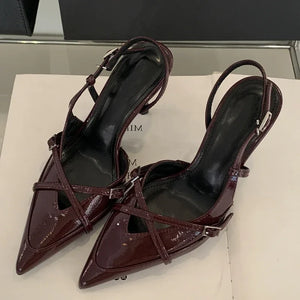 Temperament Pointed Toe Shallow Mouth High-heeled Single Shoes Women's Summer New One-word Cross Strap Stiletto Sandals