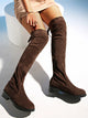 2024 New Women Boots Winter brown Over The Knee Boots Comfort Lace Up Chunky High Heels Shoes Fashion Warm Suede Round Toe Boots
