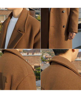 2024 Spring Medium Length Coat Men Fashion Woolen Trench Coats Korean Loose Casual Double Breasted Jackets