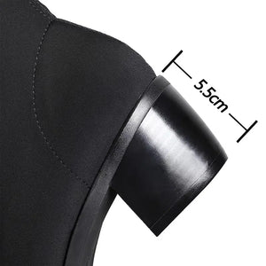 BIGTREE Shoes Women Sexy Over The Knee Boots Pointed Top Stretch Boots Thick Heel High Boots Black Long Boots Autumn Winter Shoe