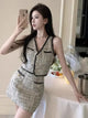 Ele Two-Piece Set  Sensation Small Cro Faion ort Women's Clothing Whole Set V-Ne Buttoning Polyester