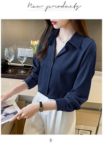 New Spring satin shirts solid color office ladies shirts fashion Women Blouses Long Sleeve Tops Blusas Mujer