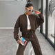FSMG Casual Sweatshirt Pants Set Solid Zippers Jackets Loose High Waist Lace-up Elastic Waist Trousers Suits Sportswear 2 Pieces