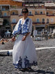 HH Women's 2-piece Set Of Blue Embroidered Single-breasted Loose Shirt + Chic High-waisted Loose Pleated Street Skirt Suit
