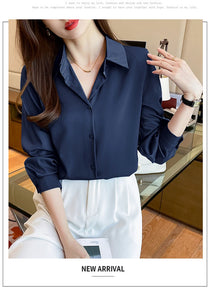 New Spring satin shirts solid color office ladies shirts fashion Women Blouses Long Sleeve Tops Blusas Mujer
