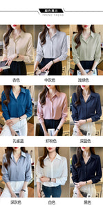 New Spring satin shirts solid color office ladies shirts fashion Women Blouses Long Sleeve Tops Blusas Mujer