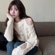 Women's Clothing Off Shoulder Sweet Sweaters Autumn/Winter Sexy Unique Tops Lady Elegant Crew Neck Knitted All-match Pullovers